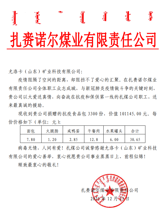 2021��12��13����������������˾Ϊ����ŵ��úҵ�������ι�˾��ս�ڿ��ߺͱ�����һ�ߵ���ú��˾ְ����������ʳ��� 3300 ����������������ֵ 101145.00 Ԫ